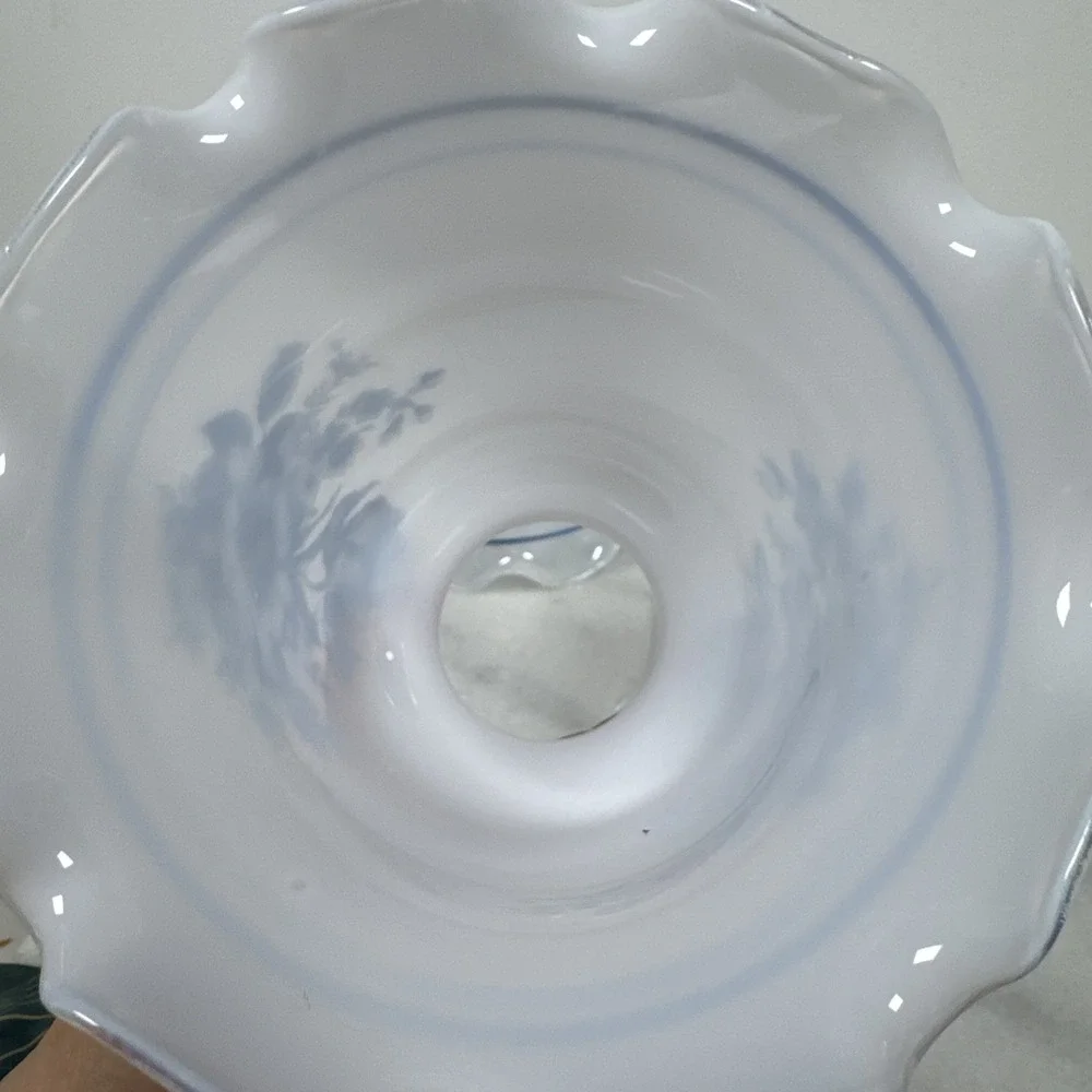 5Vintage Blue Floral Frosted Ruffled Glass Light Lamp Shade, 2
